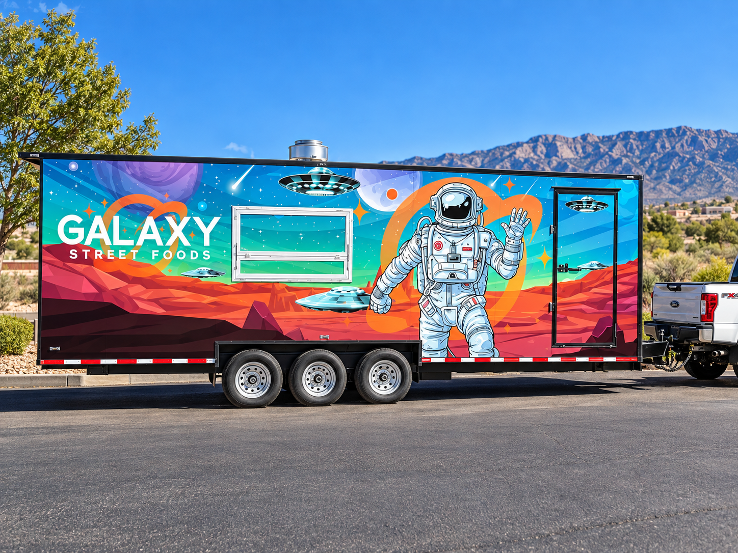 Galaxy Street Foods concession trailer with custom printed vehicle graphics